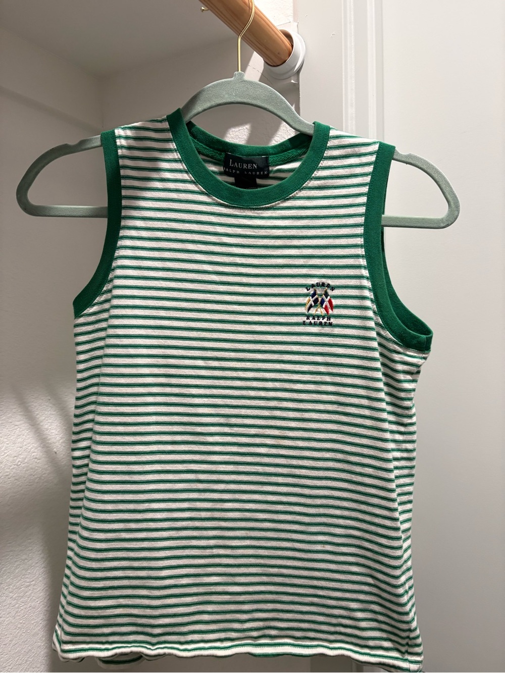 Ralph Lauren 100% Cotton Green & White Striped Ribbed Tank